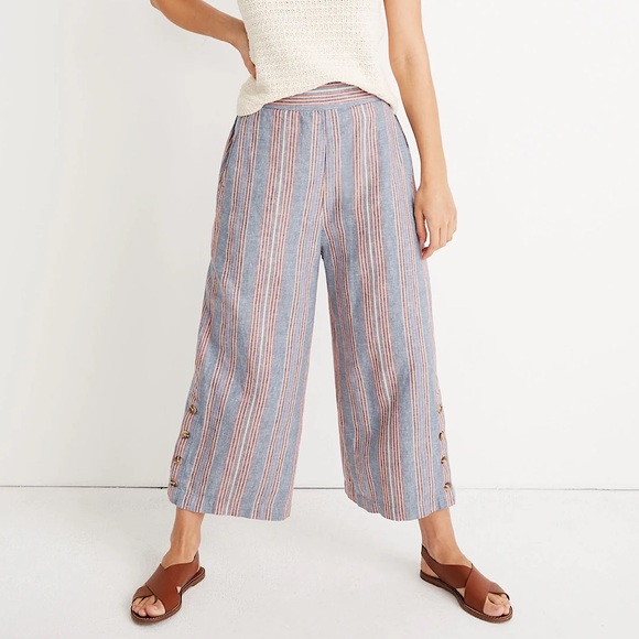 Madewell Women's Side-Button Huston Pull-On Crop Pants in Rainbow Stripe ST - Picture 1 of 14